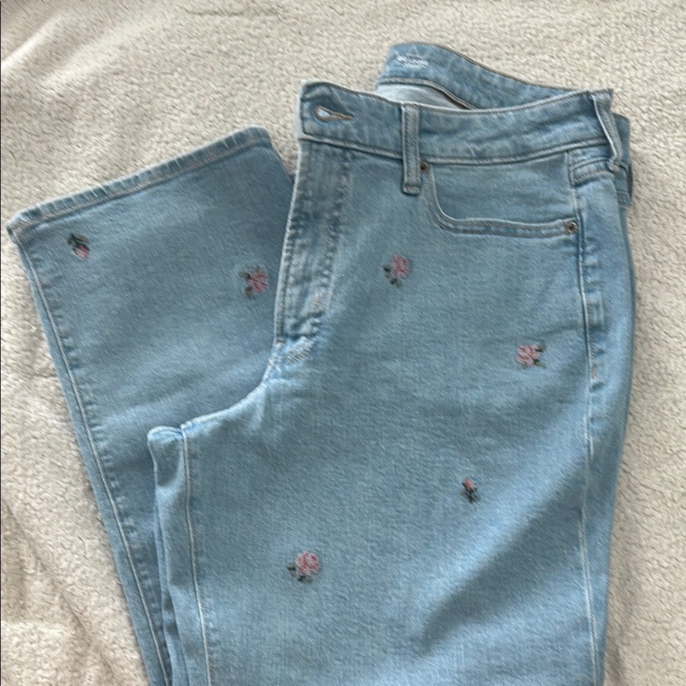 Old Navy Blue Straight Leg Jeans with Embroidered Accents